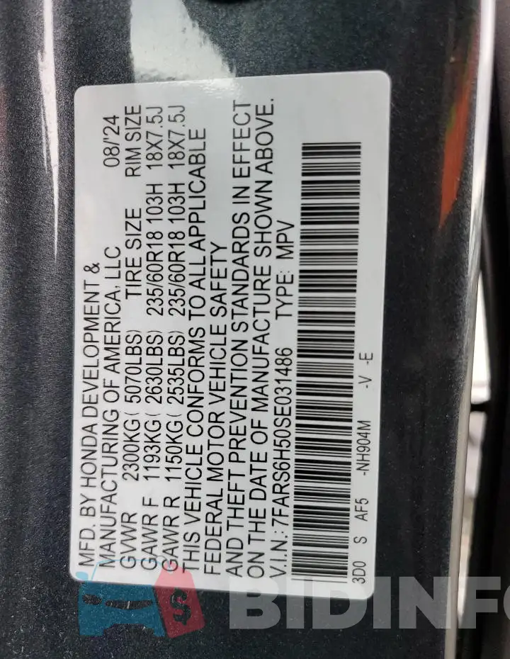7FARS6H50SE031486 Photo# 13