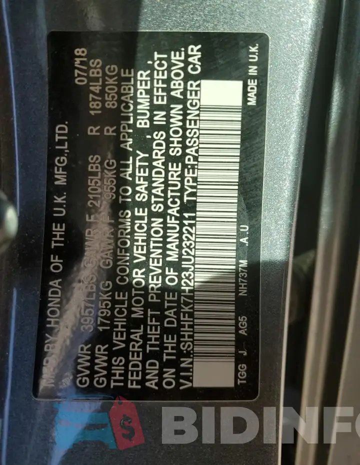 SHHFK7H23JU232211 Photo# 13