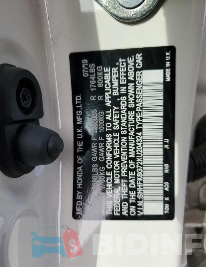 SHHFK8G72KU204324 Photo# 12