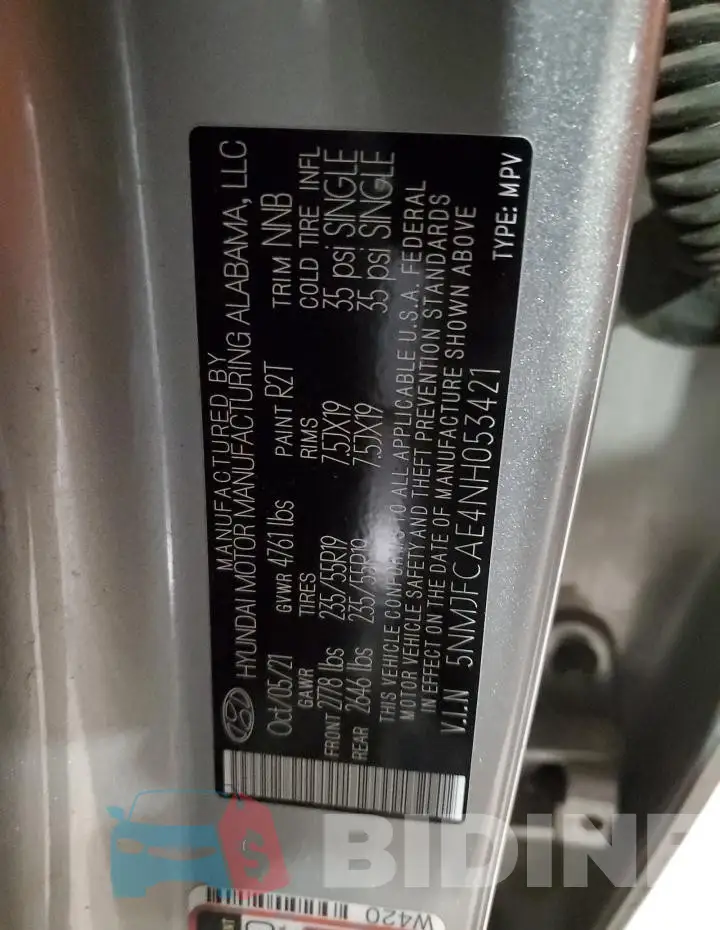 5NMJFCAE4NH053421 Photo# 13