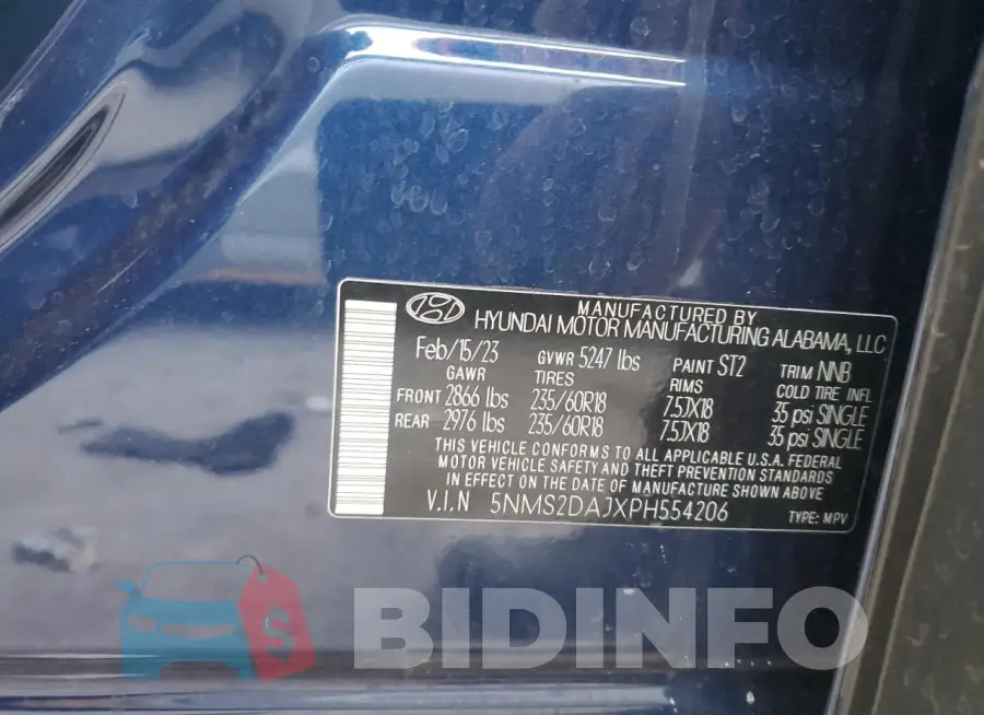 5NMS2DAJXPH554206 Photo# 13