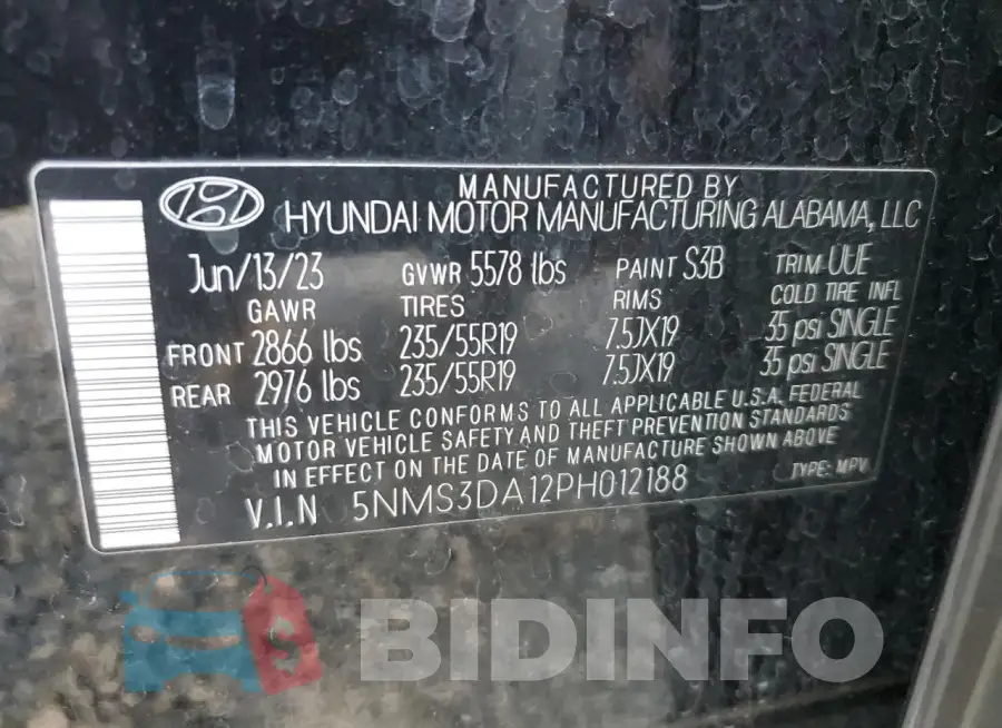 5NMS3DA12PH012188 Photo# 13