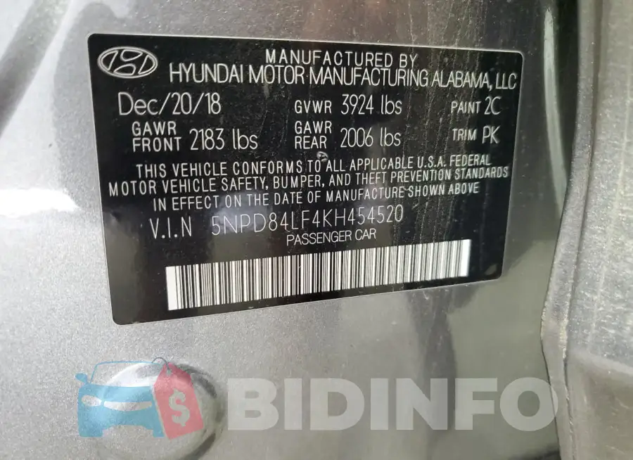 5NPD84LF4KH454520 Photo# 13