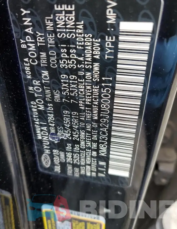KM8J3CA29JU800511 Photo# 13