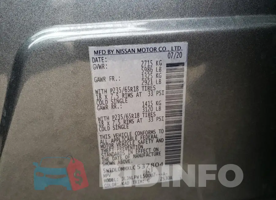 5N1DL0MMXLC537804 Photo# 13