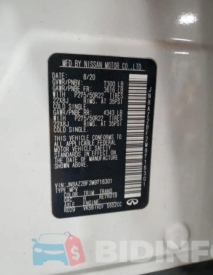 JN8AZ2BF2M9716301 Photo# 14