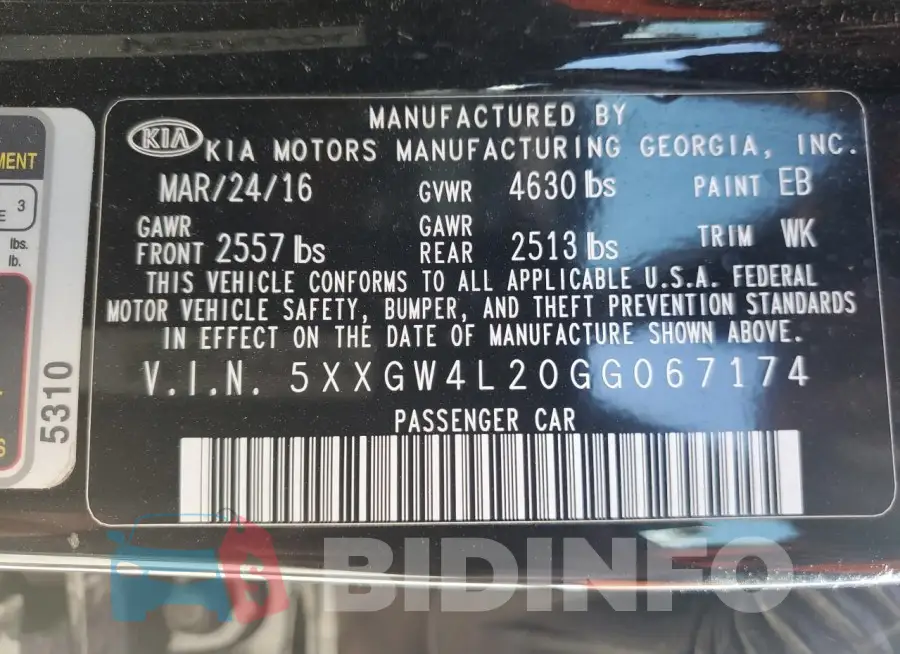 5XXGW4L20GG067174 Photo# 13
