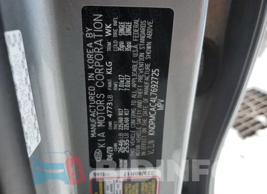 KNDPMCAC4L7692725 Photo# 13
