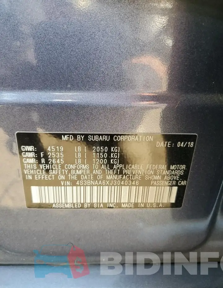 4S3BNAA6XJ3040346 Photo# 12