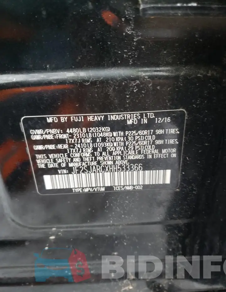 JF2SJARCXHH533366 Photo# 13