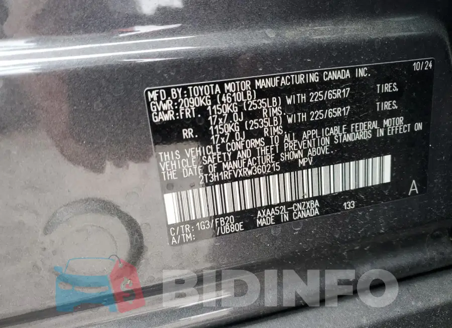 2T3H1RFVXRW360215 Photo# 14