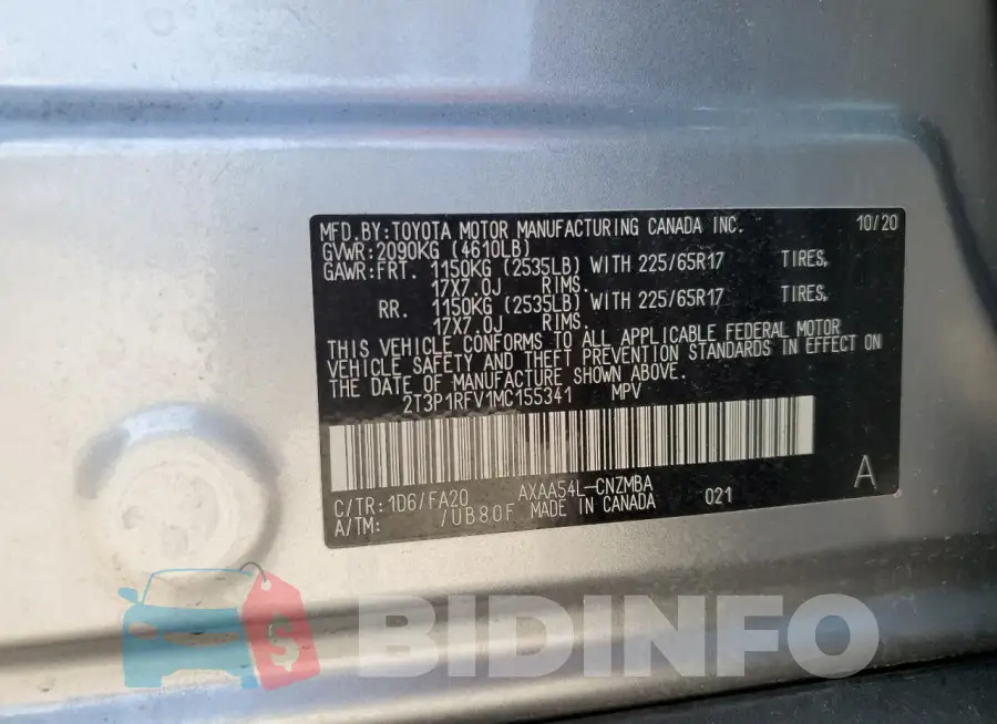 2T3P1RFV1MC155341 Photo# 14