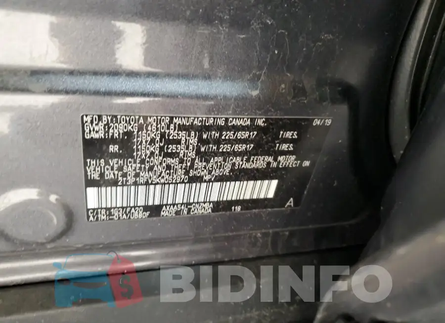 2T3P1RFV5KW052970 Photo# 13