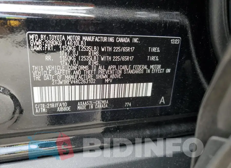 2T3W1RFV4RC263102 Photo# 14