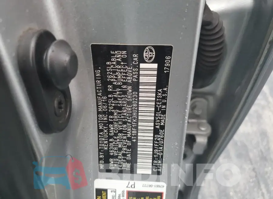 4T1BF1FK3HU280230 Photo# 12