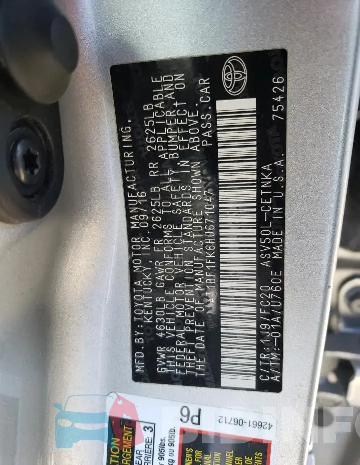 4T1BF1FK6HU671047 Photo# 13