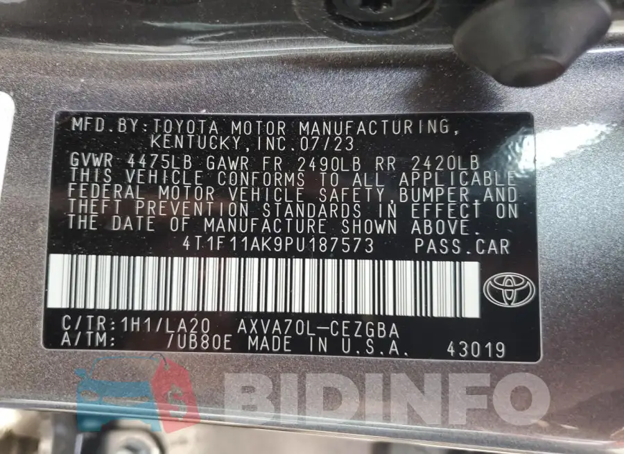 4T1F11AK9PU187573 Photo# 13