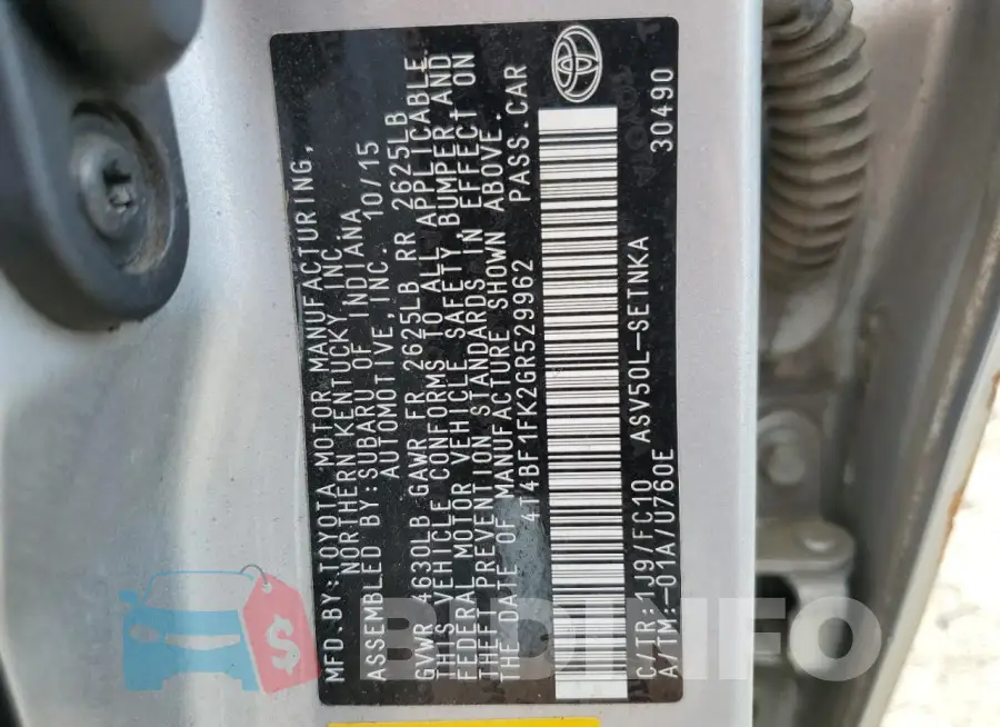 4T4BF1FK2GR529962 Photo# 12
