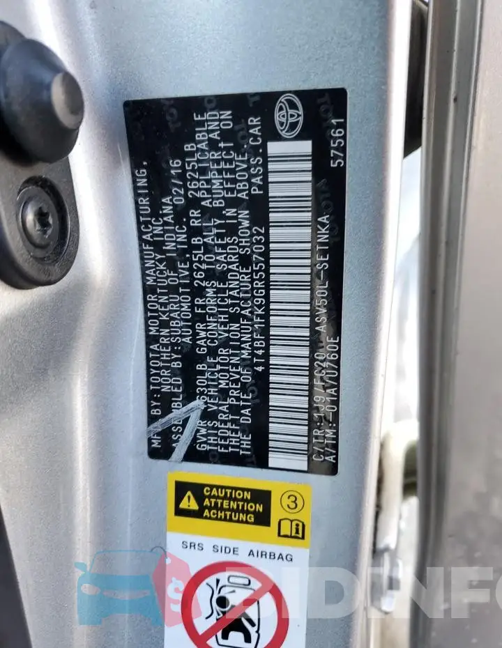 4T4BF1FK9GR557032 Photo# 12