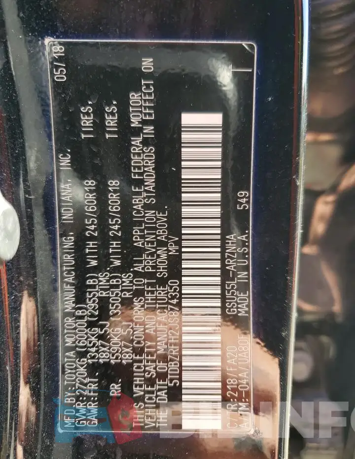5TDBZRFH2JS874350 Photo# 13