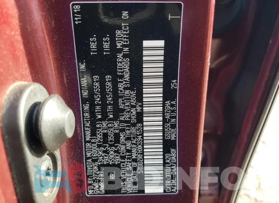 5TDDZRFHXKS941528 Photo# 13
