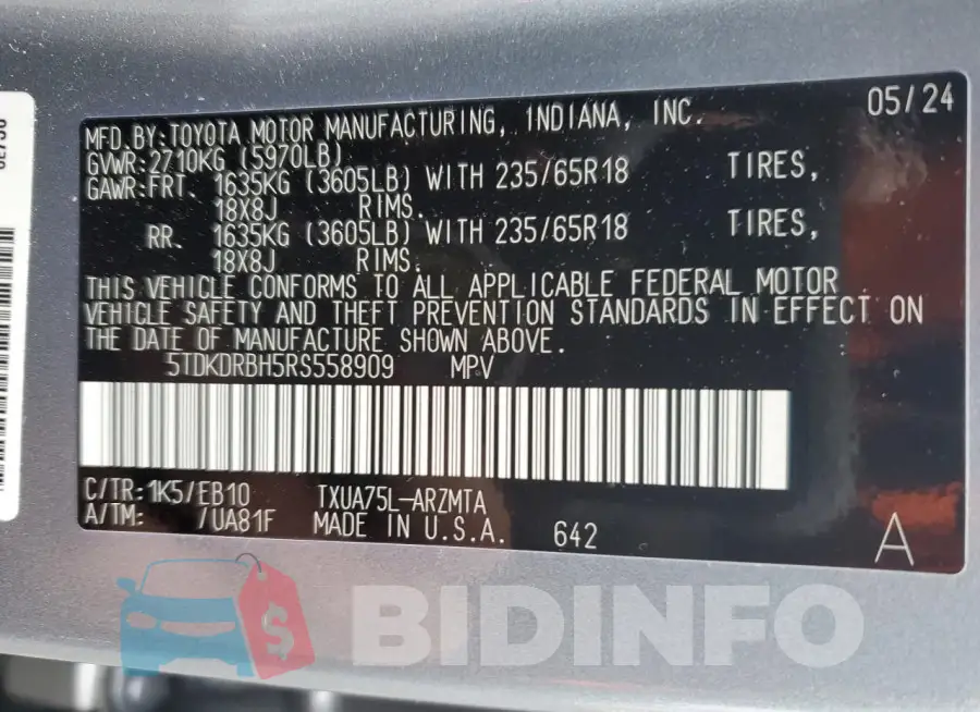 5TDKDRBH5RS558909 Photo# 13