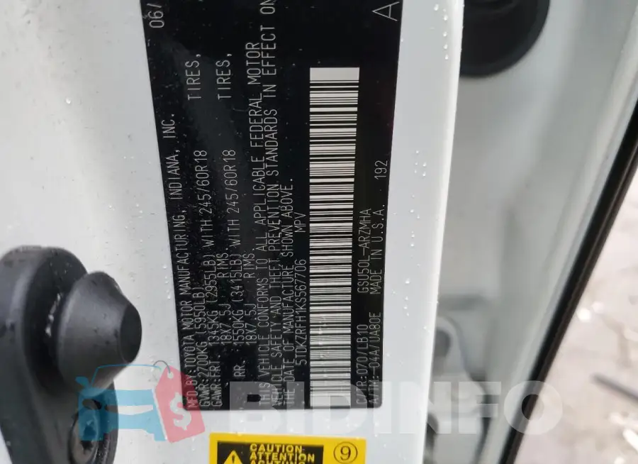 5TDKZRFH1KS567706 Photo# 14