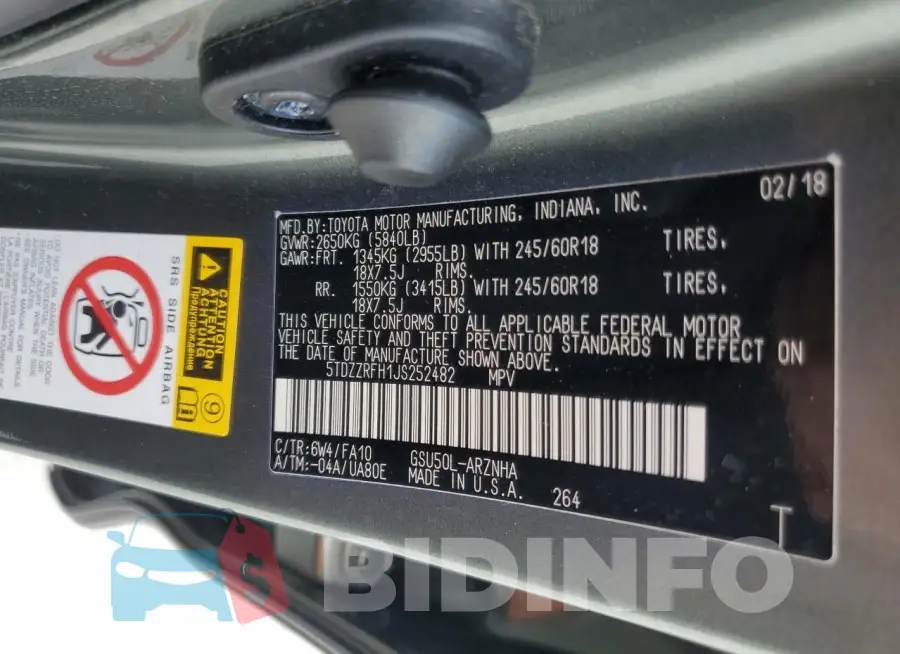 5TDZZRFH1JS252482 Photo# 14