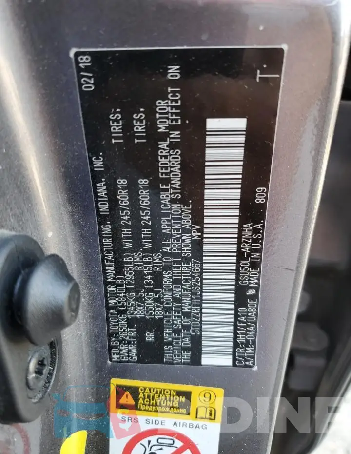 5TDZZRFH1JS254667 Photo# 13