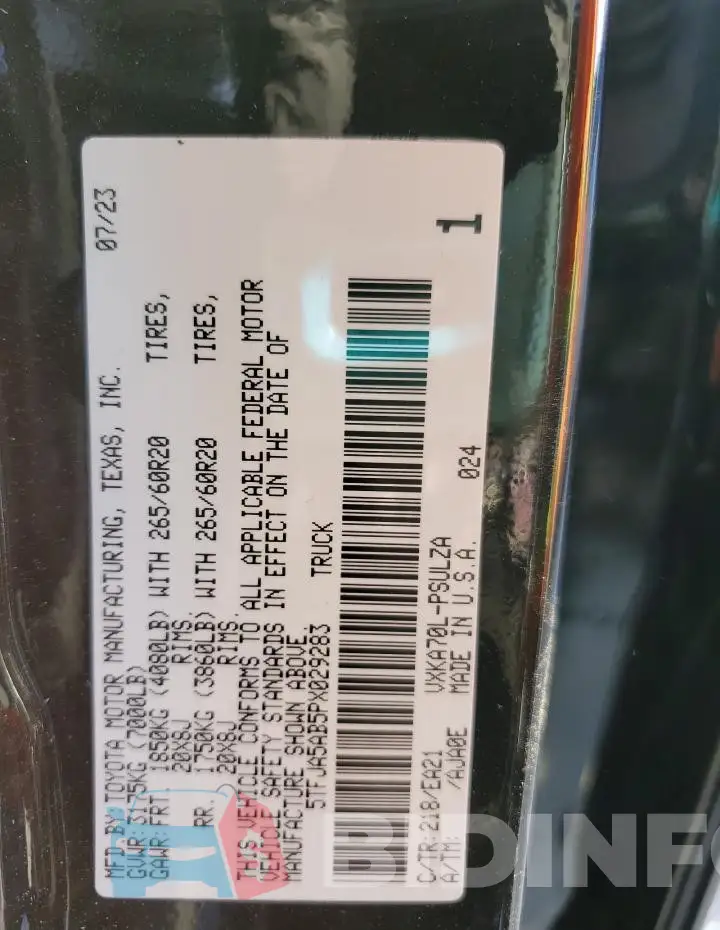 5TFJA5AB5PX029283 Photo# 13
