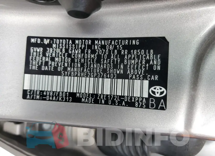 5YFBPRHE2GP376403 Photo# 13