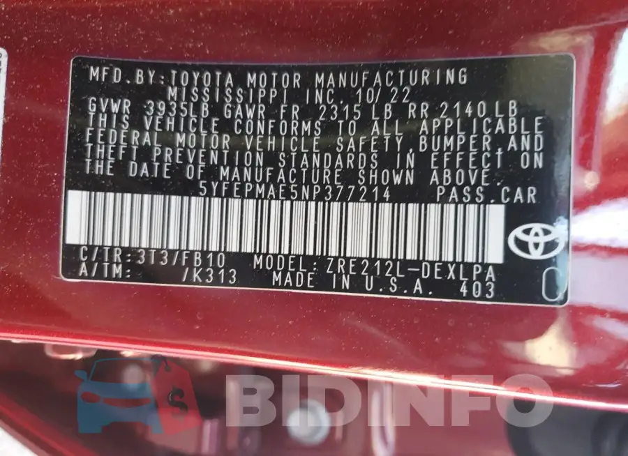5YFEPMAE5NP377214 Photo# 13