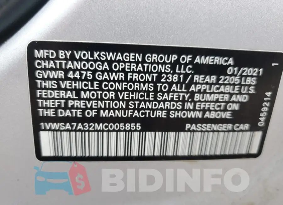 1VWSA7A32MC005855 Photo# 12