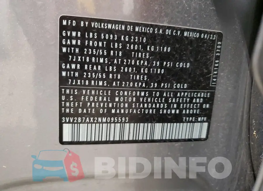3VV2B7AX2NM095593 Photo# 13