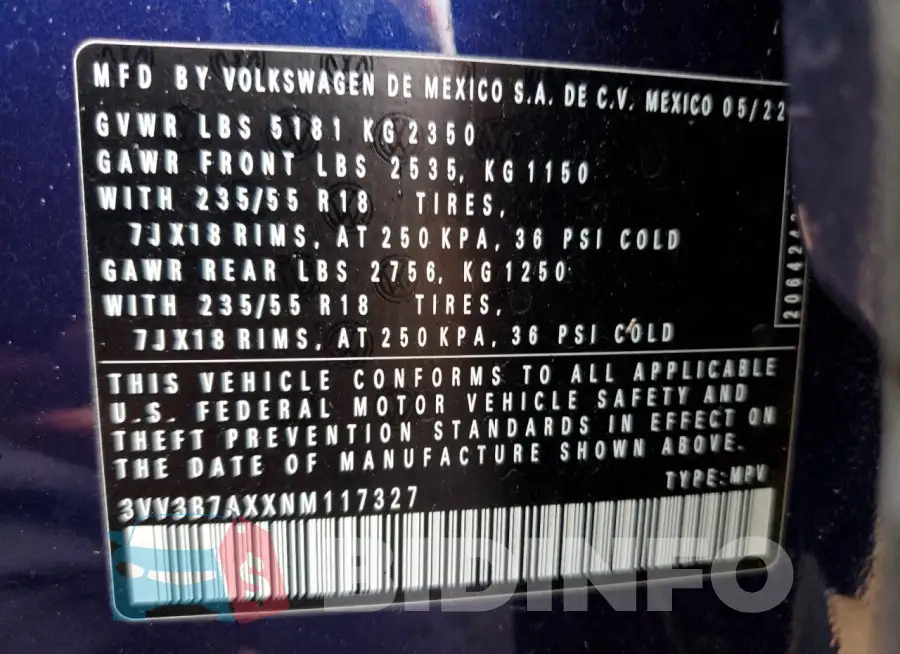 3VV3B7AXXNM117327 Photo# 14