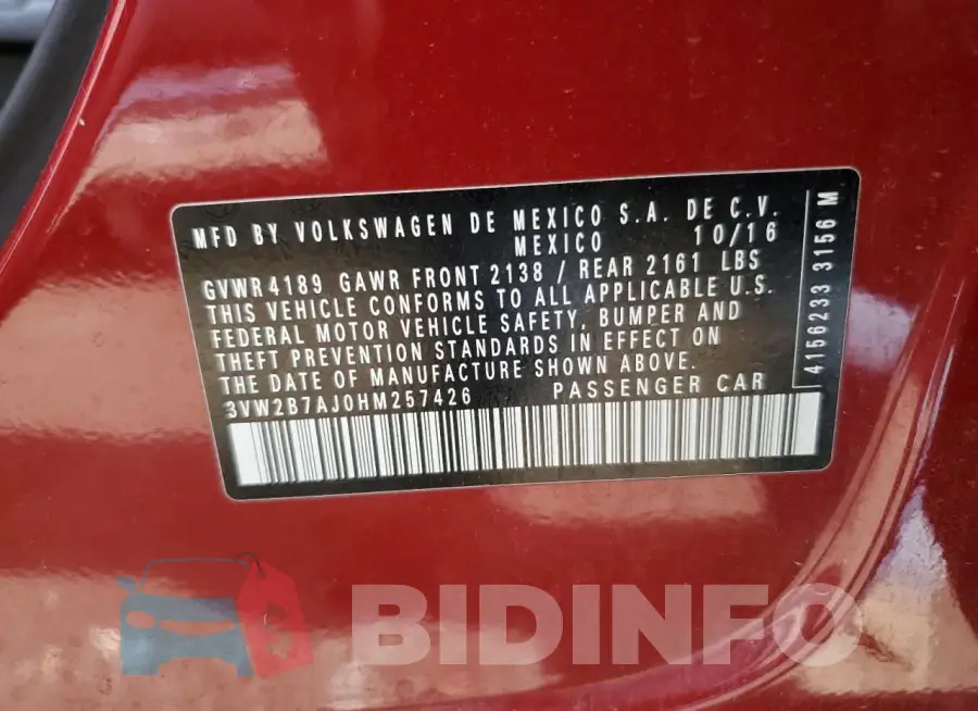 3VW2B7AJ0HM257426 Photo# 13
