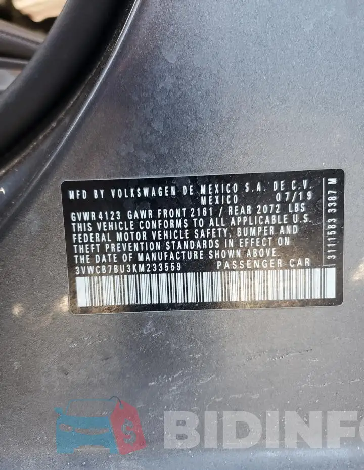 3VWCB7BU3KM233559 Photo# 12
