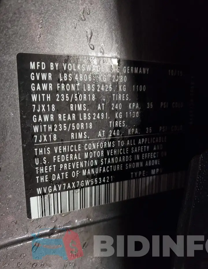 WVGAV7AX7GW553421 Photo# 12