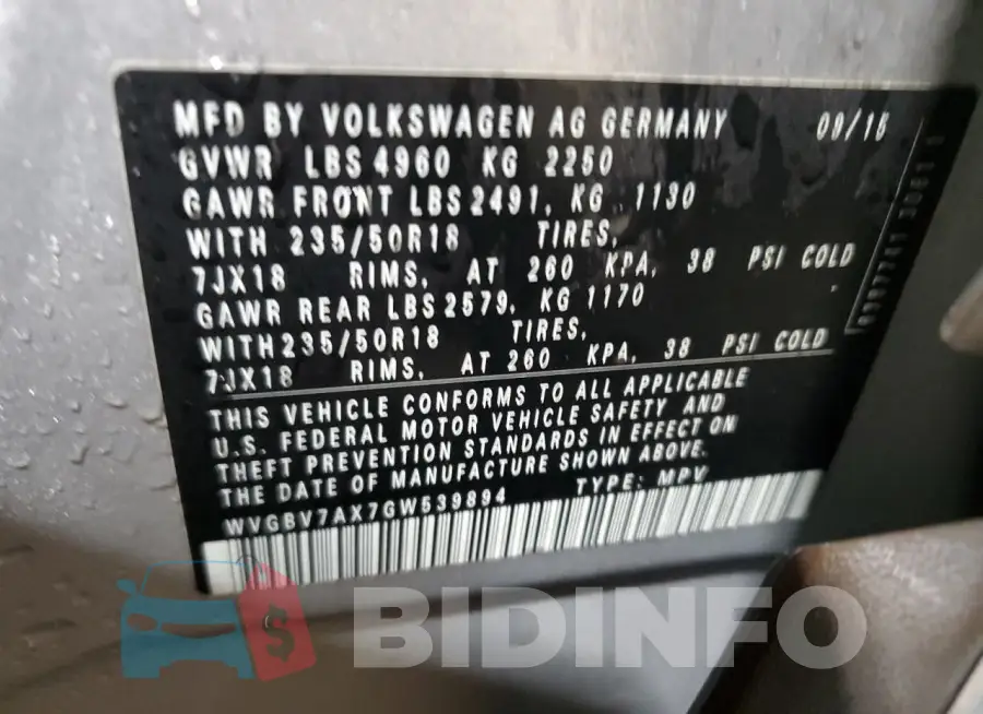 WVGBV7AX7GW539894 Photo# 14