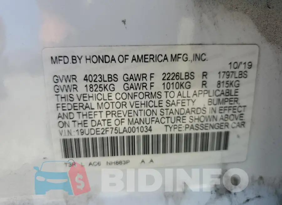 19UDE2F75LA001034 Photo# 13