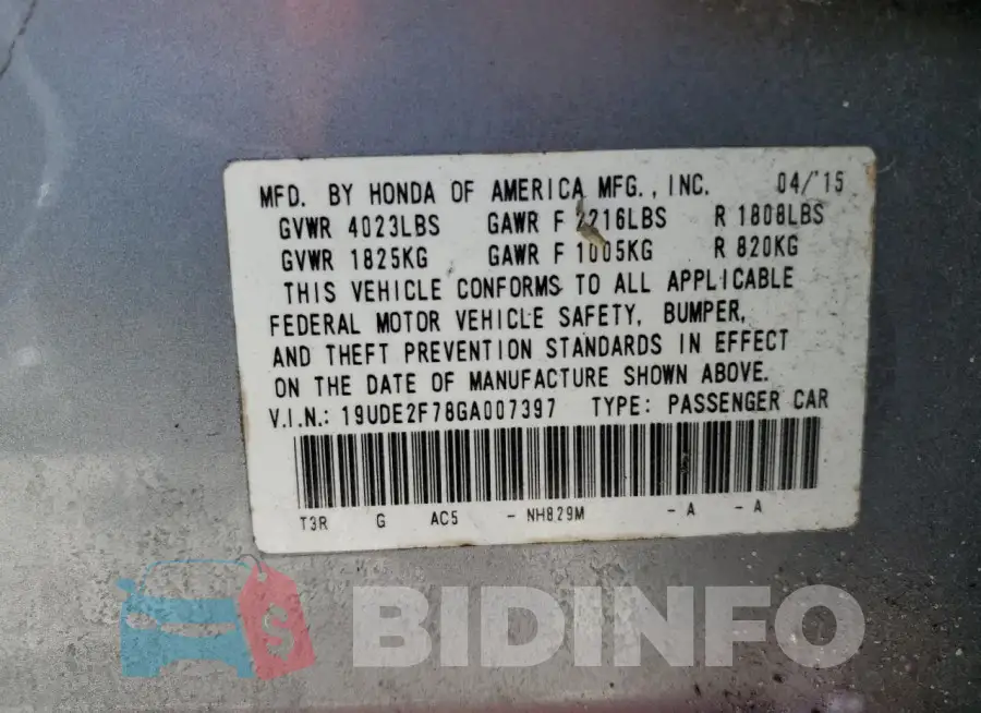 19UDE2F78GA007397 Photo# 13