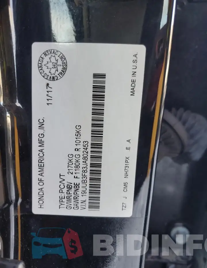 19UUB3F83JA802453 Photo# 12