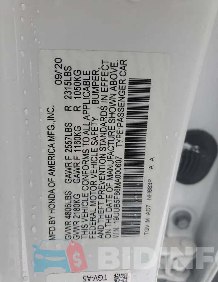 19UUB5F66MA000607 Photo# 12