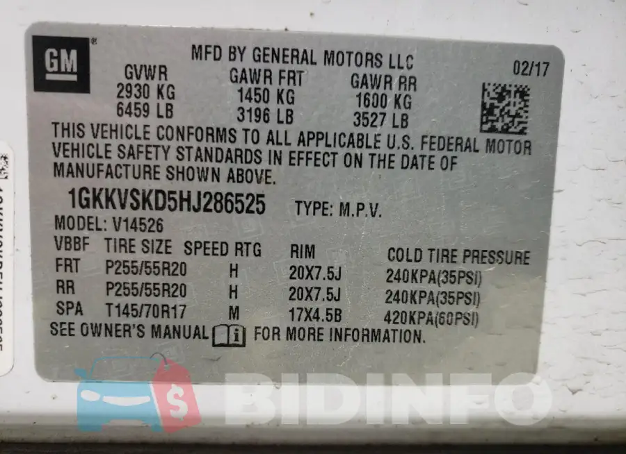 1GKKVSKD5HJ286525 Photo# 14