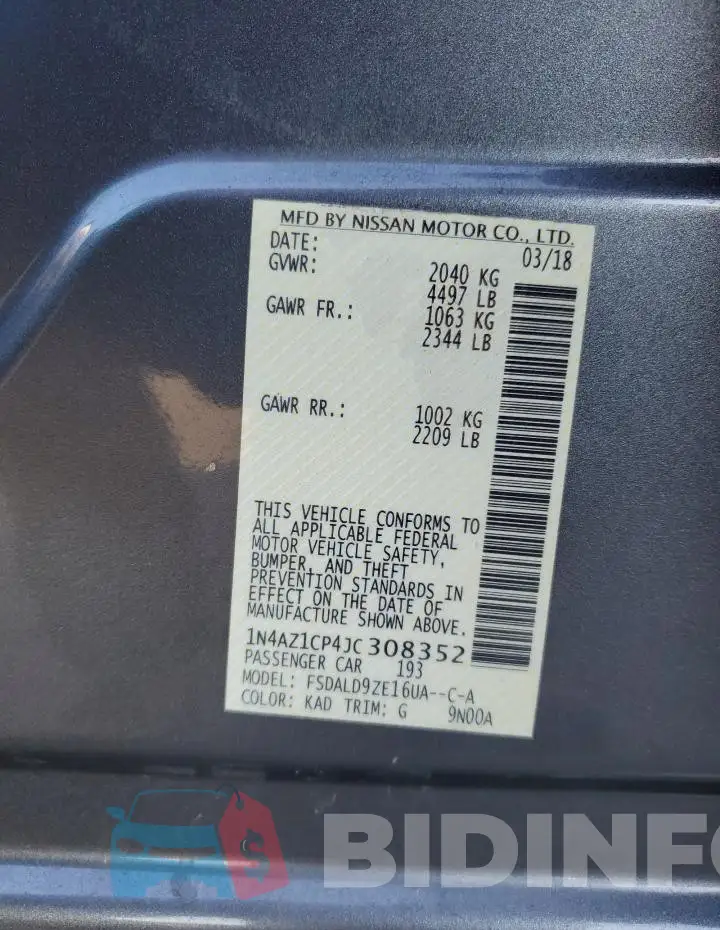 1N4AZ1CP4JC308352 Photo# 13