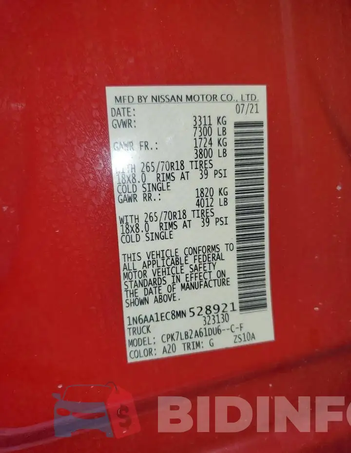 1N6AA1EC8MN528921 Photo# 13