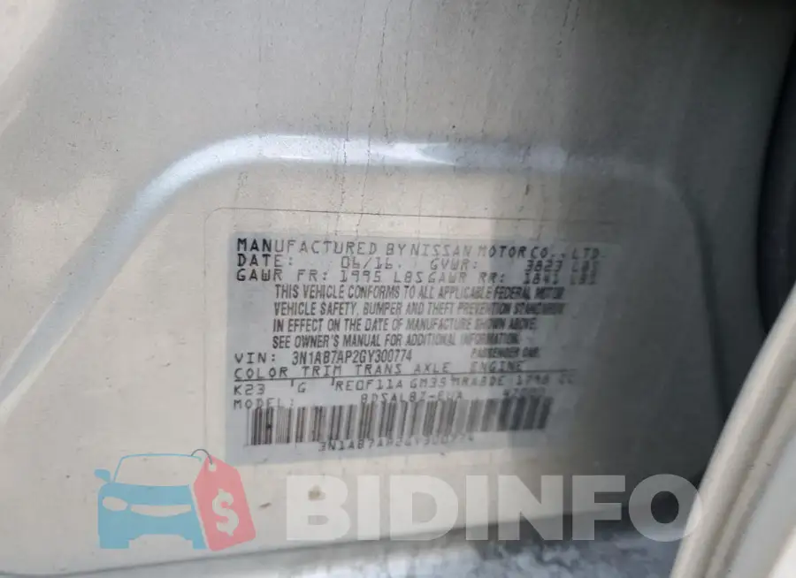 3N1AB7AP2GY300774 Photo# 13