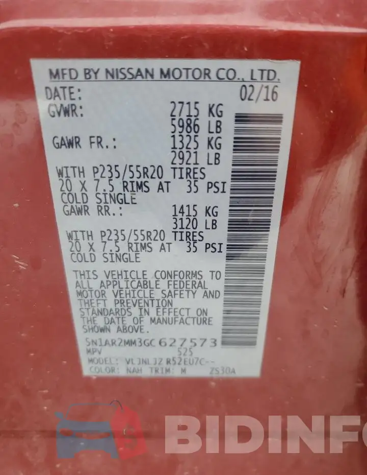 5N1AR2MM3GC627573 Photo# 13