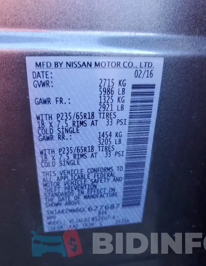 5N1AR2MN6GC627687 Photo# 14