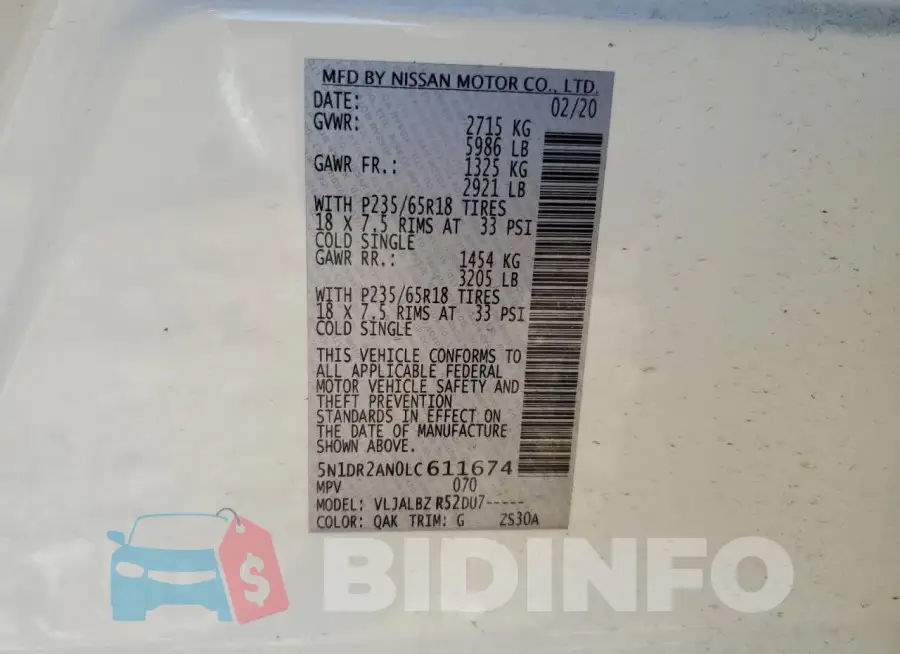 5N1DR2AN0LC611674 Photo# 14